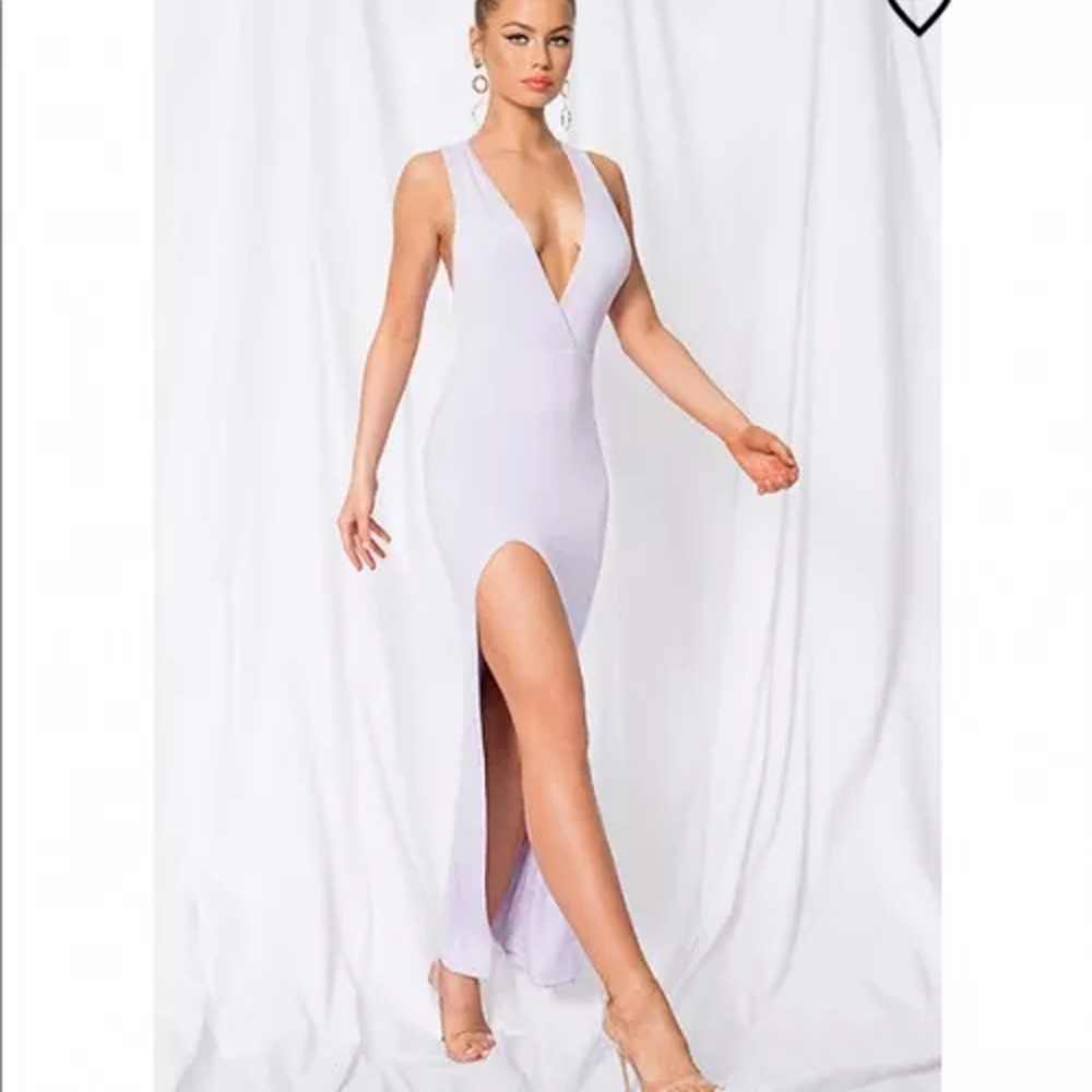 Superdown Erika Womens Dress Plunging Neckline High Slit‎ Lavender Size L NWT